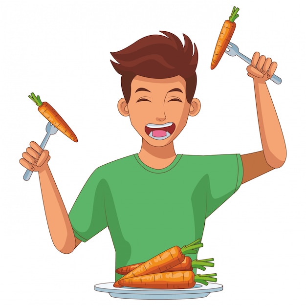 Vector young man and healthy food