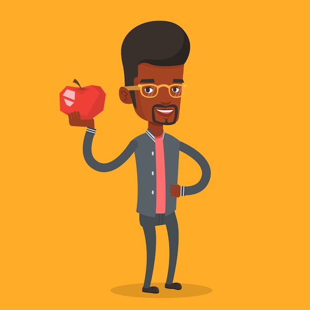 Vector young man holding apple  .