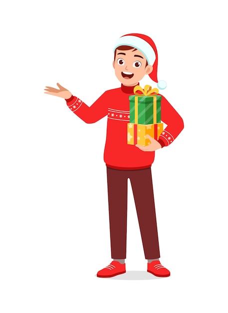 Young man holding box present in christmas