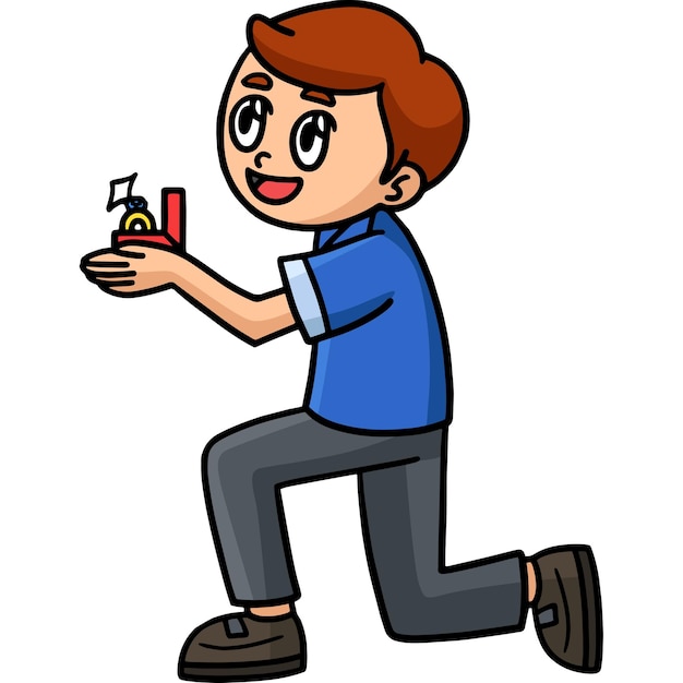 Young Man Holding A Ring Cartoon Colored Clipart