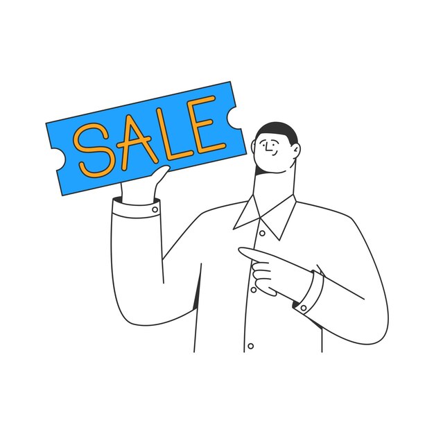 Vector young man holding sale coupon