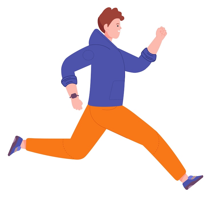 Vector young man hurrying running guy active person