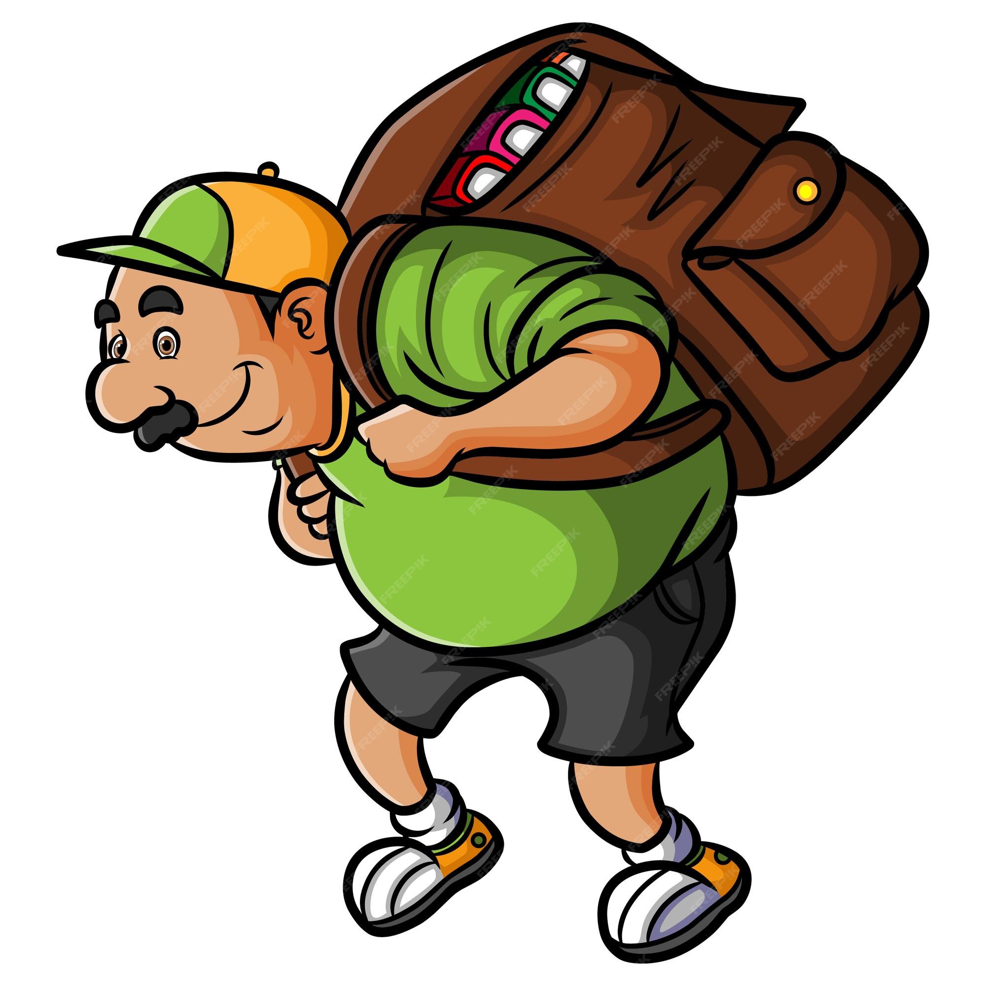 Premium Vector | The young man is bringing a big bag full of book Premium Vector | The young man is bringing a big bag full of book