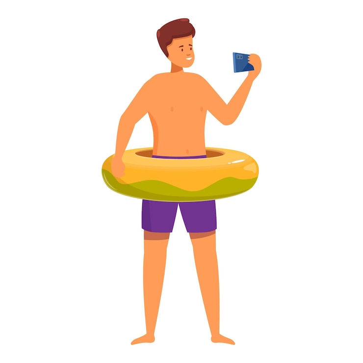 Vector young man is enjoying his vacation and taking a selfie