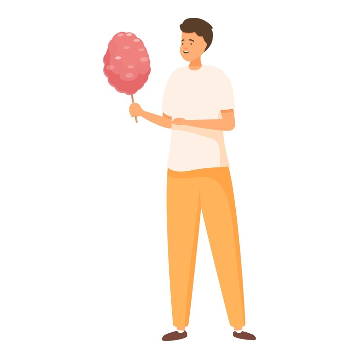 Vector young man is holding a pink cotton candy