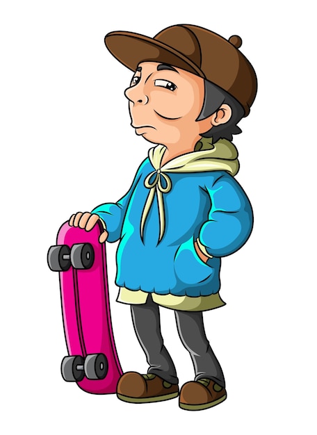 청년이 삽화의 스케이트보드를 치고 있다