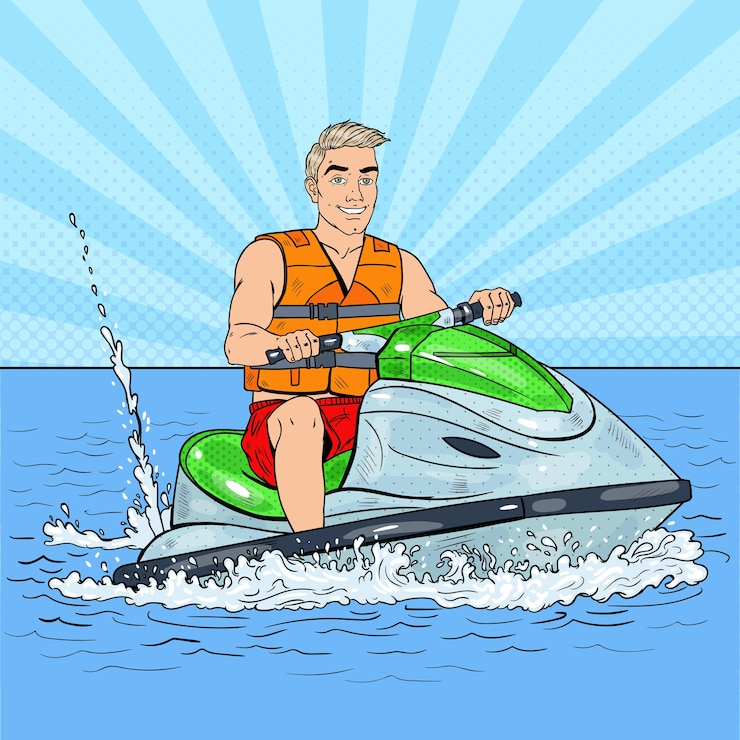 Vector young man on jet ski