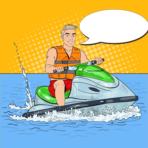 Vector young man on jet ski