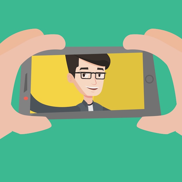 Young man making selfie illustration.