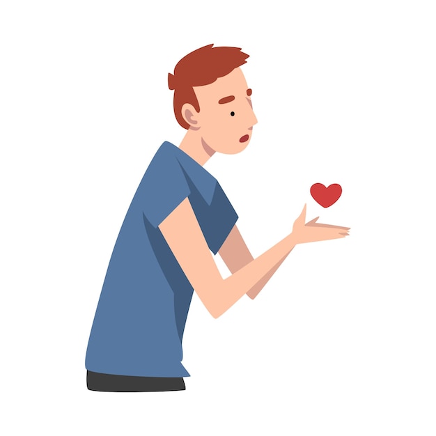 Vector young man offers his heart vector illustration