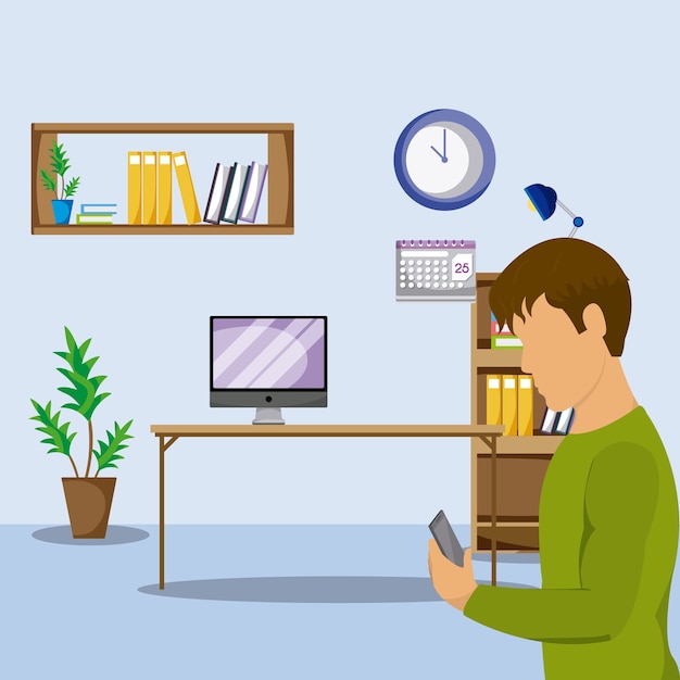 Young man at office vector illustration graphic design