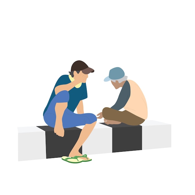 young man and old man converse on pedestrian indonesia southeast asia