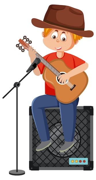 Vector young man playing acoustic guitar