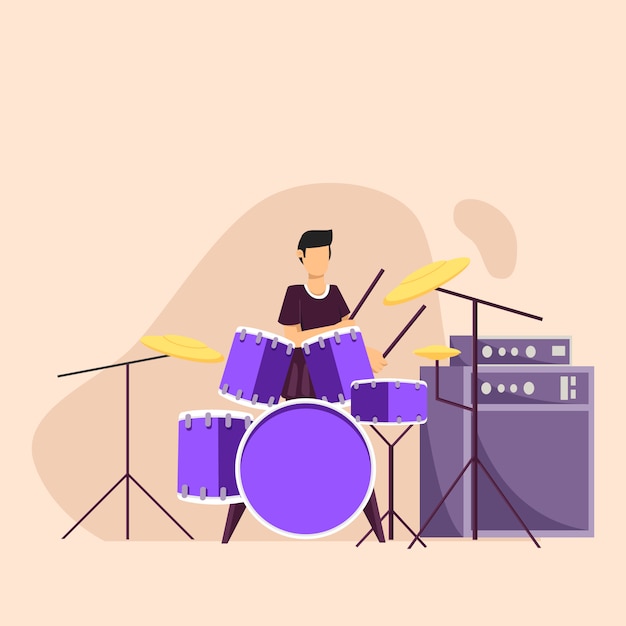 young man playing at drums set