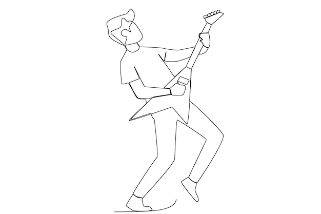 A young man playing an electric guitar one line art