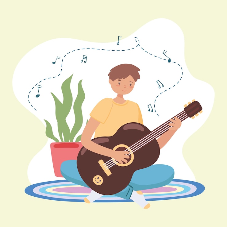 Vector young man playing guitar