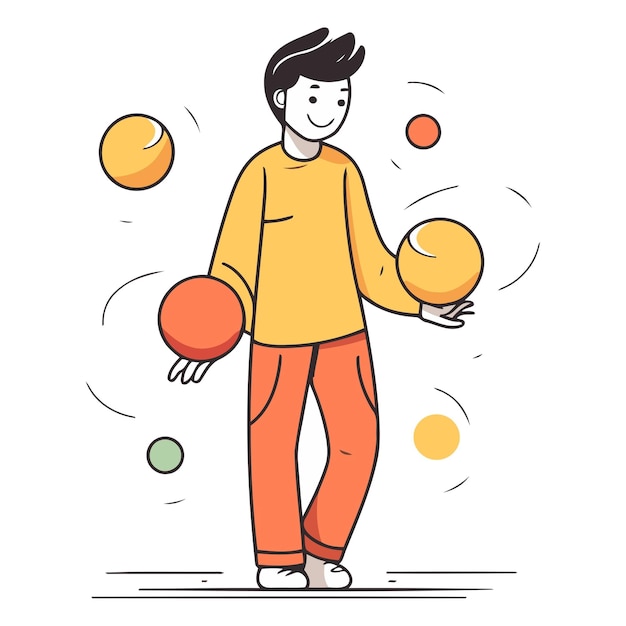 Vector young man playing ping pong in linear style