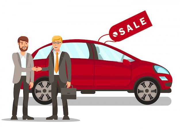 Vector young man purchasing car flat