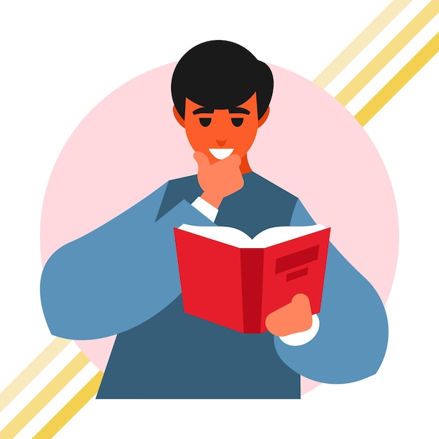 Молодой человек читает книгу