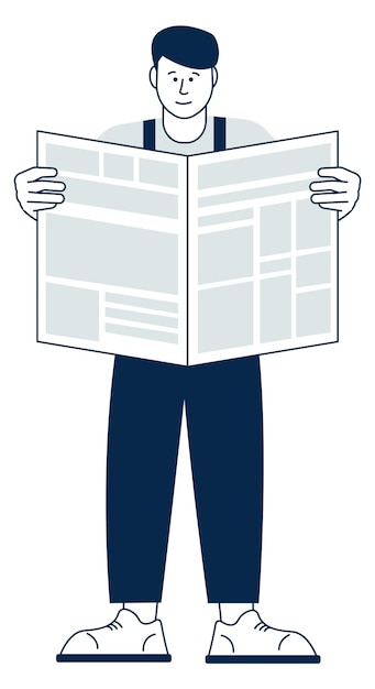 Vector young man reading newspaper paper news media