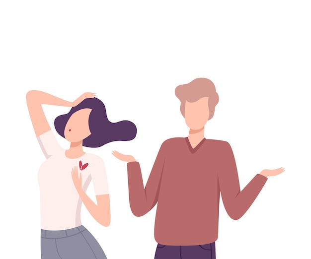 若い男が愛する女性の感情を拒否する 返事のない愛 一面的な愛または拒否された愛 フラットベクトルイラスト