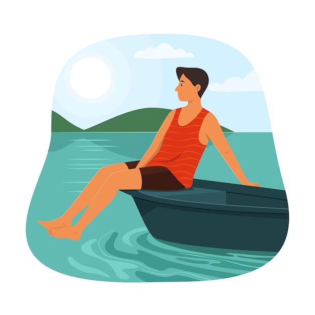 Young man relaxing on boat and enjoying with summer season