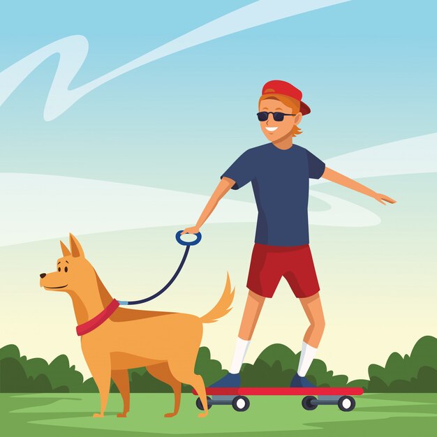 young man ridding cartoon