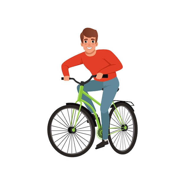 Young man riding bicycle active lifestyle concept vector Illustrations isolated on a white background