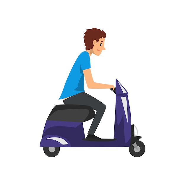 Young man riding scooter vector illustration on a white background