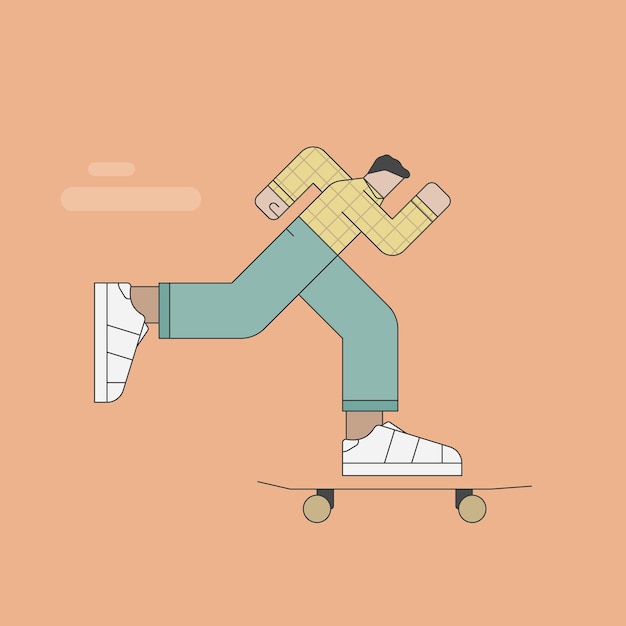 Vector young man riding a skateboard