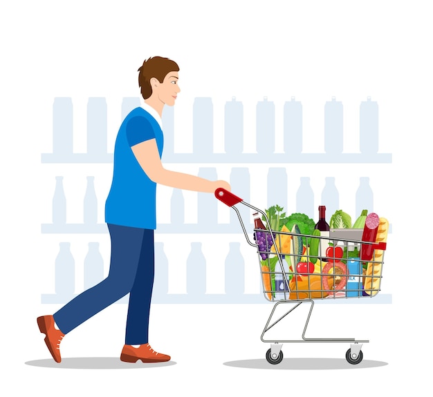 Young man shopping for groceries