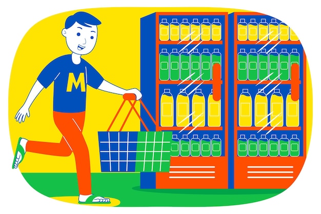 Young man shopping at supermarket.