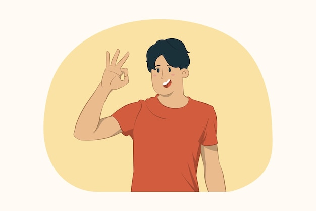 Young man showing OK gesture concept