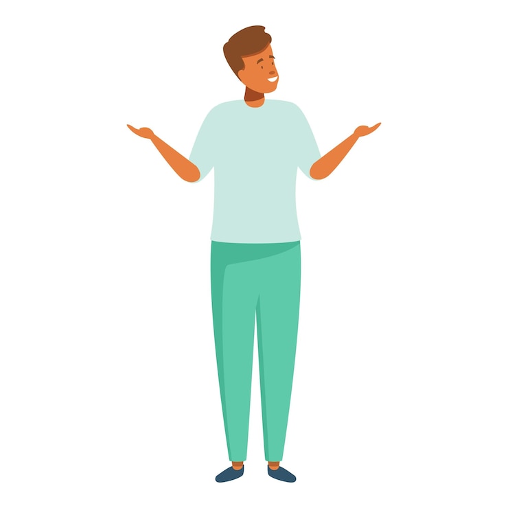 Vector young man showing something with hands and smiling positively