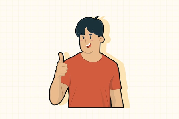 Young man showing thumbs up gesture concept