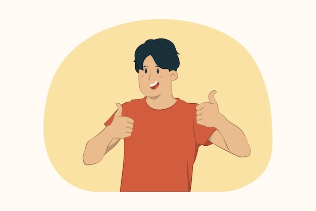 Vector young man showing thumbs up two hands