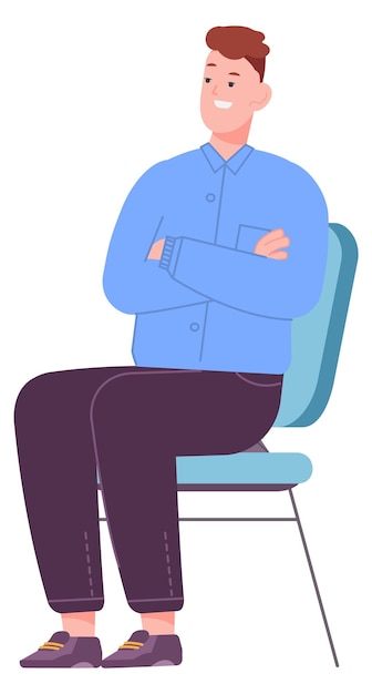 Vector young man sitting on chair bored guy waiting