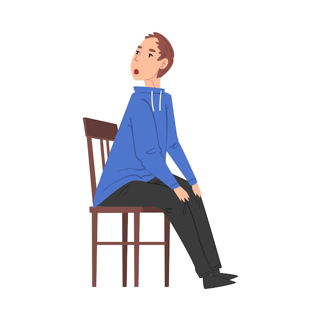 Young Man Sitting on Chair and Looking Back Vector Illustration