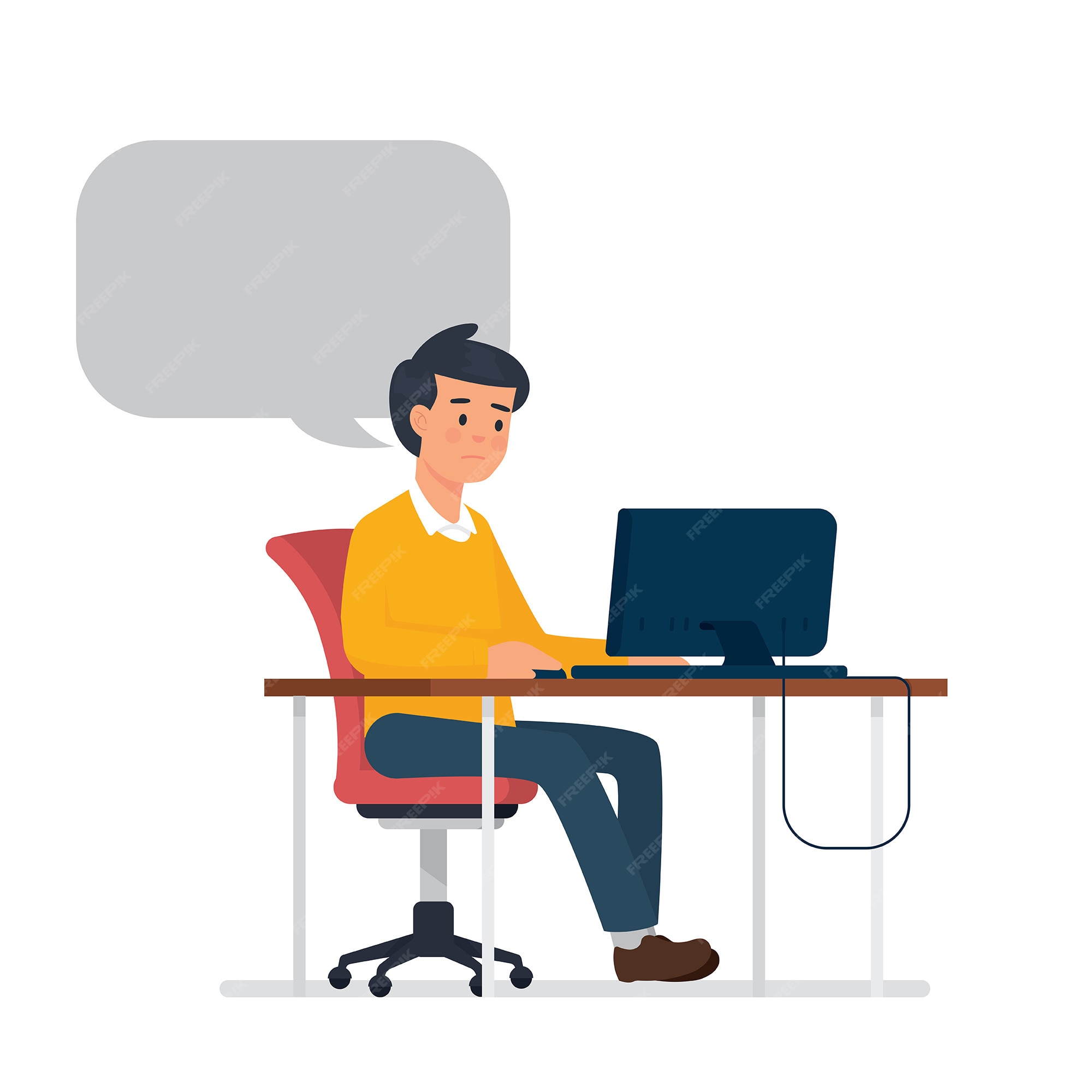 Premium Vector | Young man sitting in front of computer