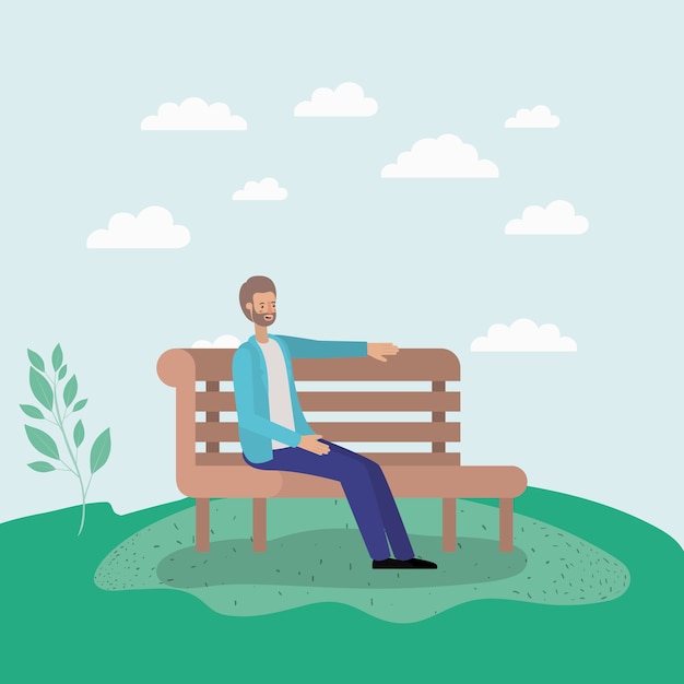 Vector young man sitting on park chair