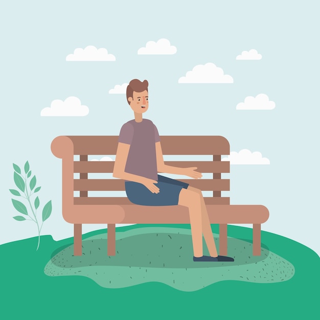 Vector young man sitting on park chair