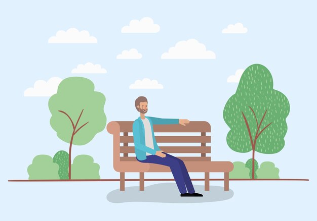 Vector young man sitting on park chair