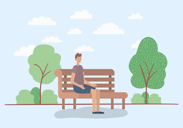 young man sitting on park chair