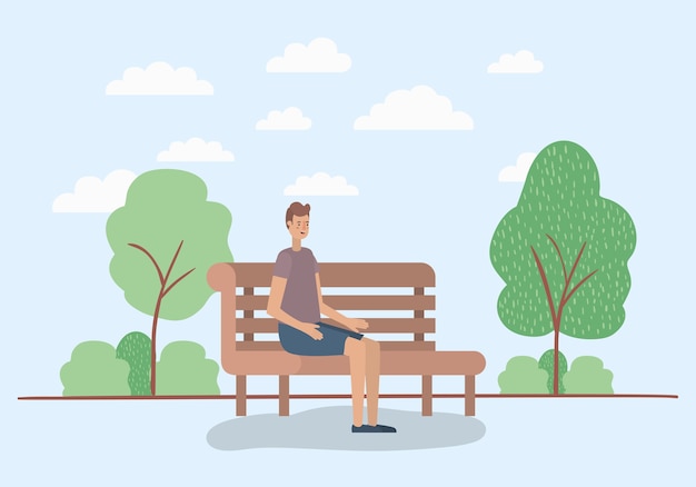 Vector young man sitting on park chair