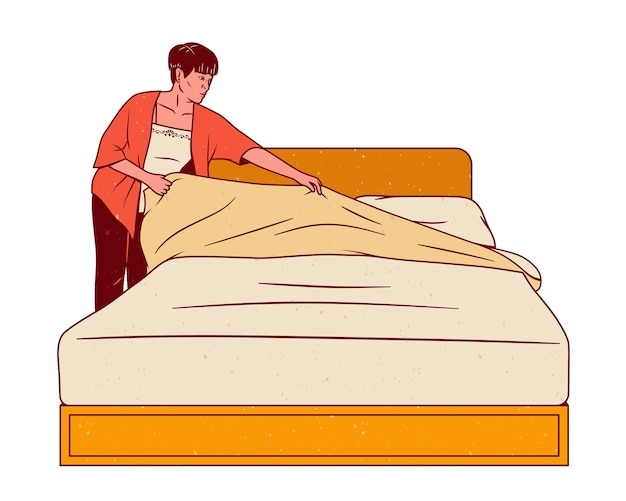 Young man sleeping in bed Vector illustration in flat cartoon style
