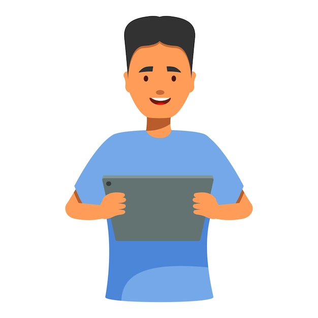 young man smiling and holding a tablet pc