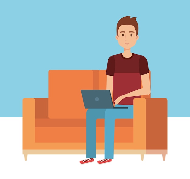 Vector young man in the sofa avatar character