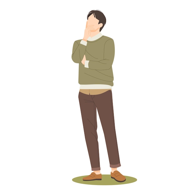 Vector young man standing and thinking isolated illustration