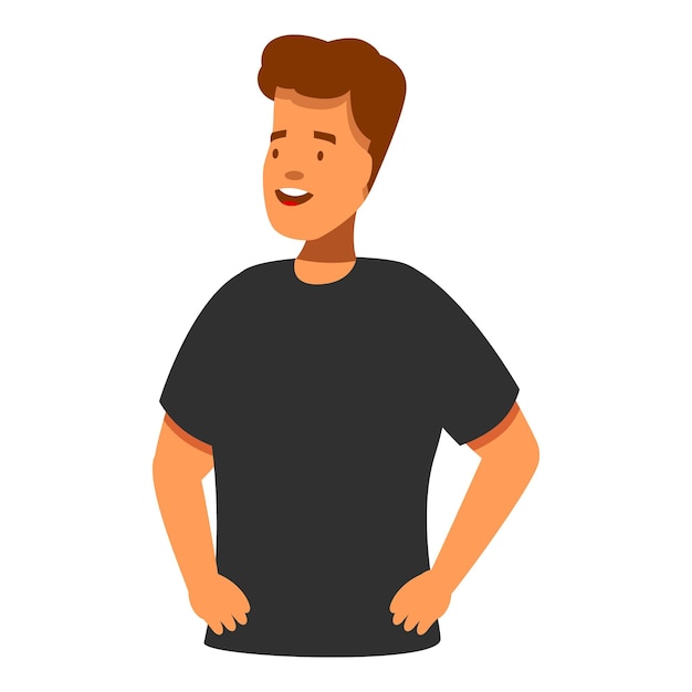 Young man standing with hands on hips smiling and looking away cartoon style