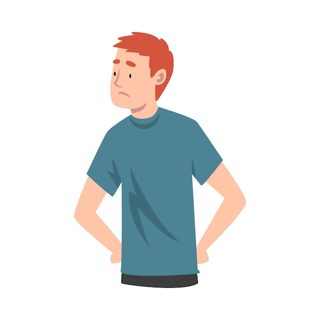 Vector young man standing with his hands on hips feeling loneliness vector illustration